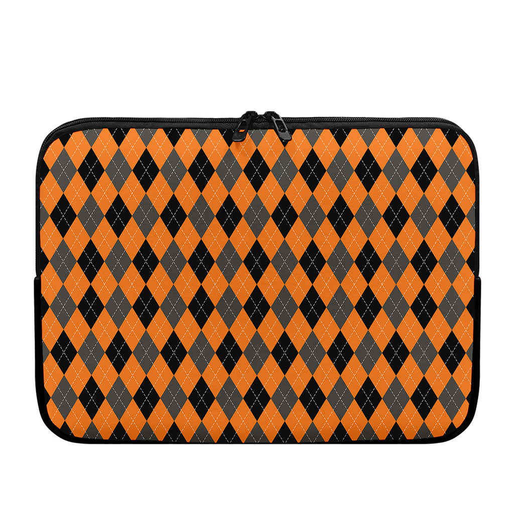 Orange Black And Grey Argyle Print Laptop Sleeve