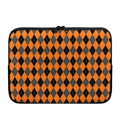 Orange Black And Grey Argyle Print Laptop Sleeve