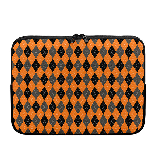 Orange Black And Grey Argyle Print Laptop Sleeve