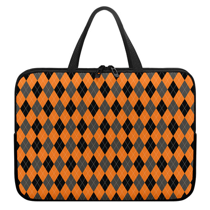 Orange Black And Grey Argyle Print Laptop Sleeve With Handle