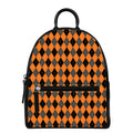 Orange Black And Grey Argyle Print Leather Backpack