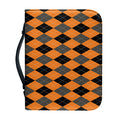 Orange Black And Grey Argyle Print Leather Bible Cover