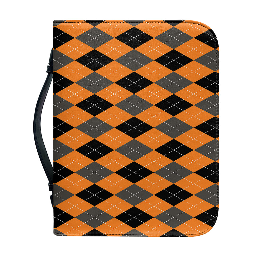 Orange Black And Grey Argyle Print Leather Bible Cover