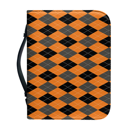 Orange Black And Grey Argyle Print Leather Bible Cover