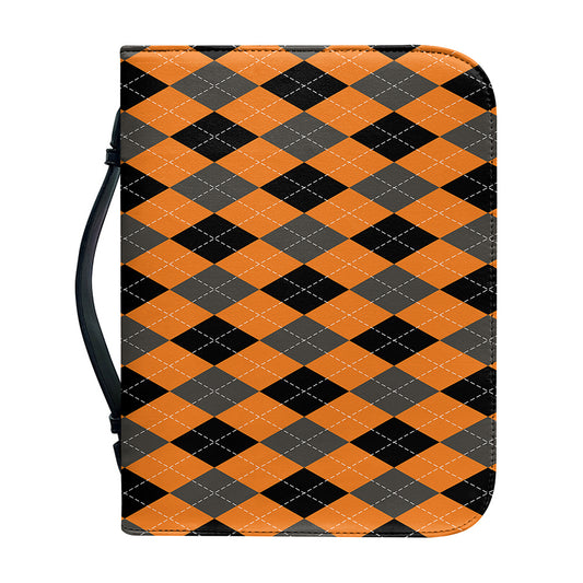 Orange Black And Grey Argyle Print Leather Bible Cover