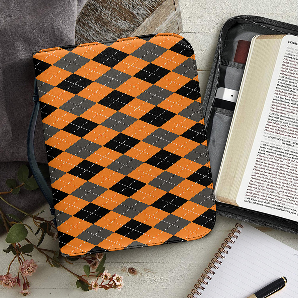 Orange Black And Grey Argyle Print Leather Bible Cover