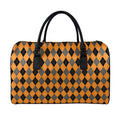 Orange Black And Grey Argyle Print Leather Duffel Bag