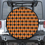 Orange Black And Grey Argyle Print Leather Spare Tire Cover