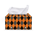 Orange Black And Grey Argyle Print Leather Tissue Box Cover