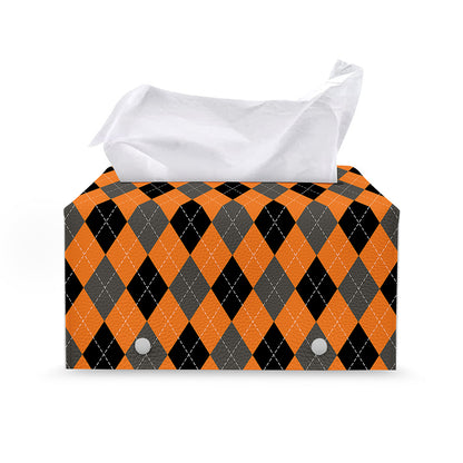 Orange Black And Grey Argyle Print Leather Tissue Box Cover