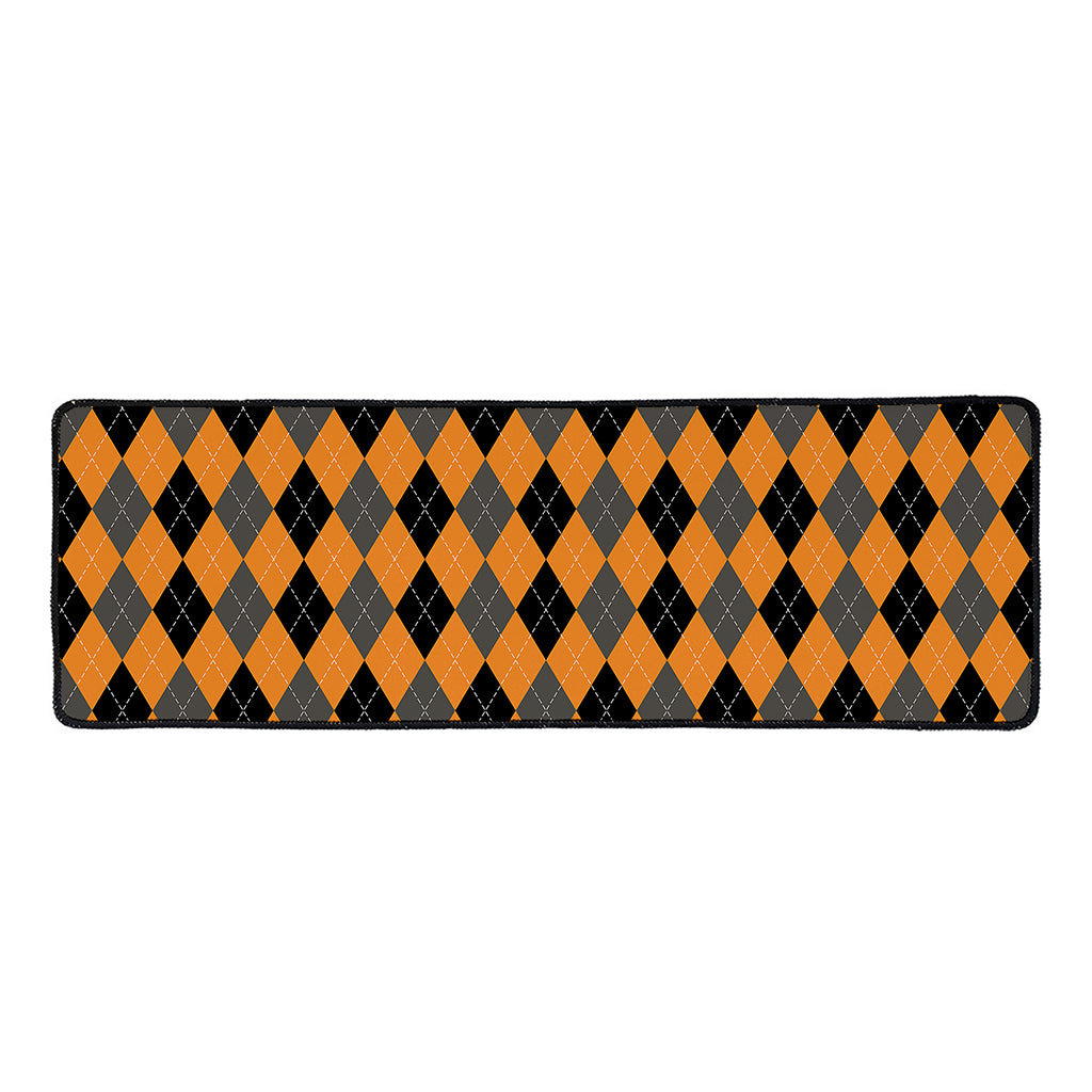 Orange Black And Grey Argyle Print Long Kitchen Mat