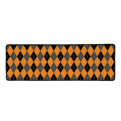 Orange Black And Grey Argyle Print Long Kitchen Mat