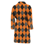 Orange Black And Grey Argyle Print Men's Bathrobe