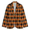 Orange Black And Grey Argyle Print Men's Blazer