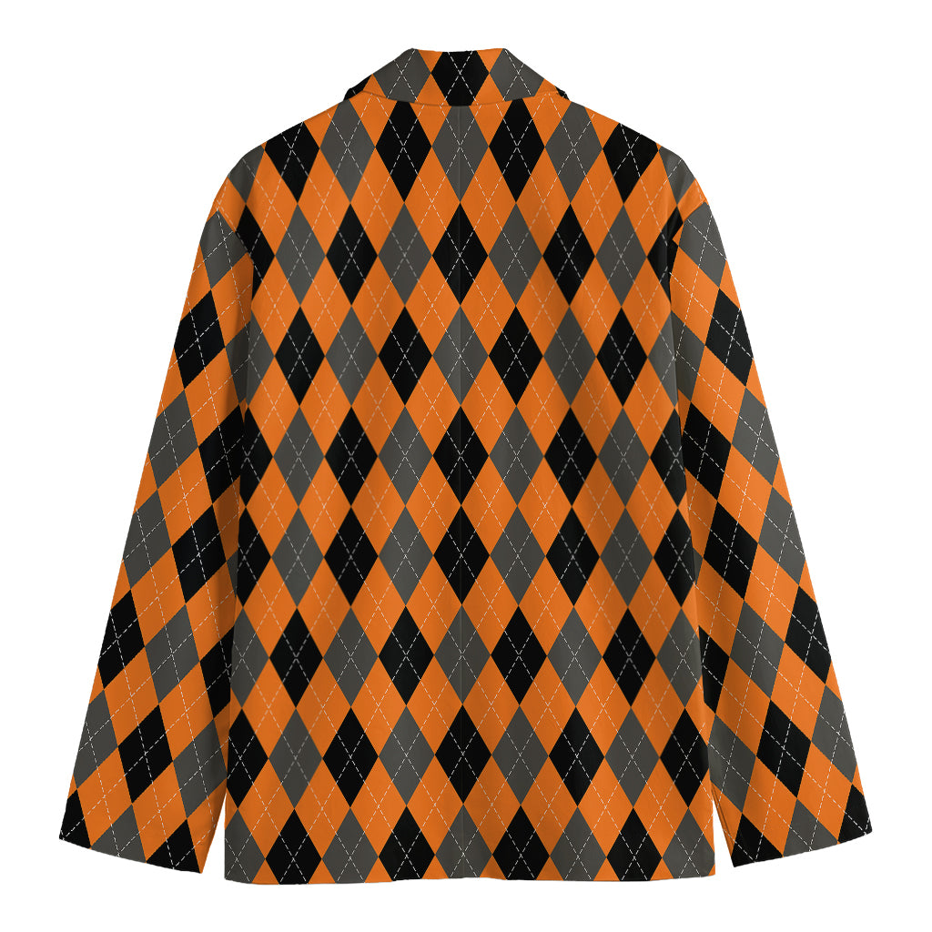 Orange Black And Grey Argyle Print Men's Blazer