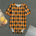 Orange Black And Grey Argyle Print Men's Bodysuit