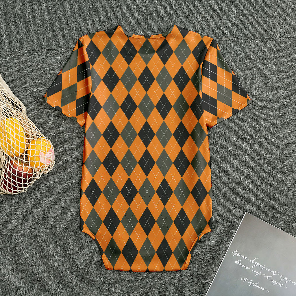 Orange Black And Grey Argyle Print Men's Bodysuit
