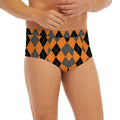 Orange Black And Grey Argyle Print Men's Briefs