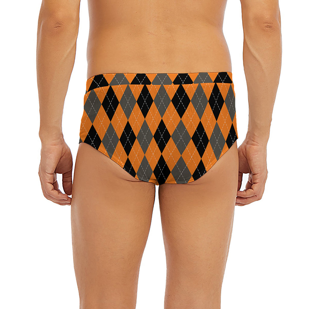 Orange Black And Grey Argyle Print Men's Briefs
