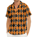Orange Black And Grey Argyle Print Men's Deep V-Neck Shirt