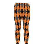 Orange Black And Grey Argyle Print Men's leggings