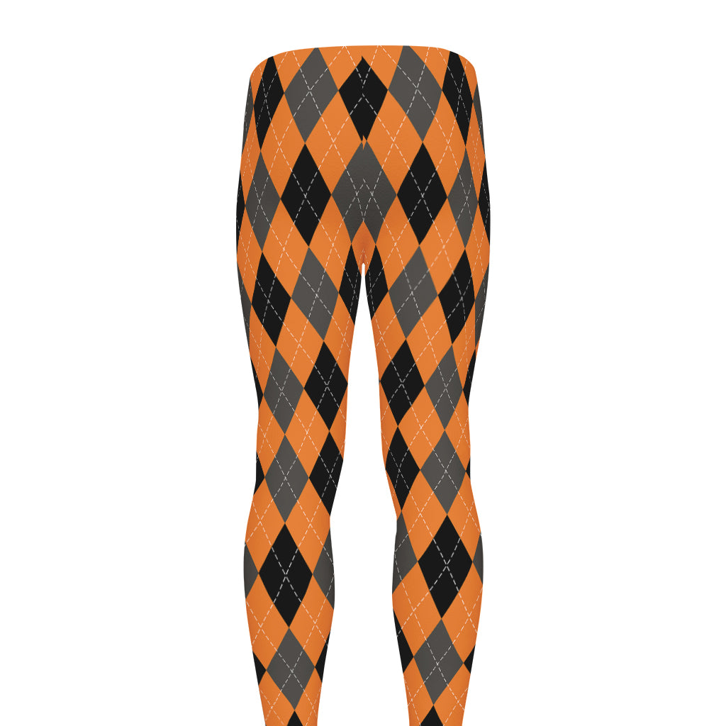 Orange Black And Grey Argyle Print Men's leggings