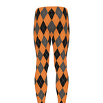 Orange Black And Grey Argyle Print Men's leggings