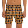 Orange Black And Grey Argyle Print Men's Long Boxer Briefs