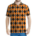 Orange Black And Grey Argyle Print Men's Polo Shirt