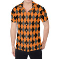 Orange Black And Grey Argyle Print Men's Shirt