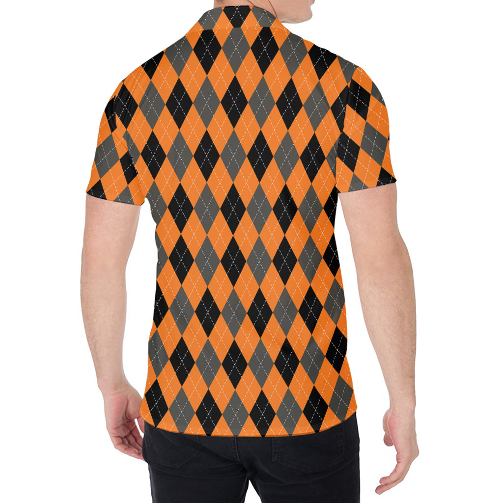 Orange Black And Grey Argyle Print Men's Shirt