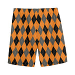 Orange Black And Grey Argyle Print Men's Sports Shorts
