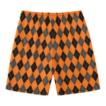 Orange Black And Grey Argyle Print Men's Swim Trunks
