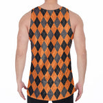 Orange Black And Grey Argyle Print Men's Velvet Tank Top