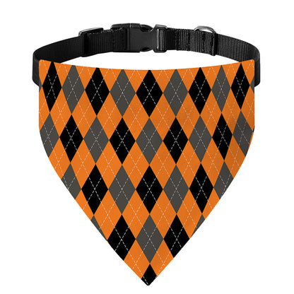 Orange Black And Grey Argyle Print Over The Collar Dog Bandana