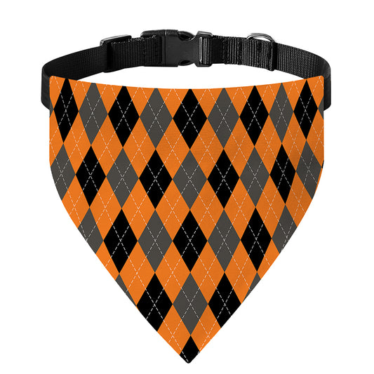 Orange Black And Grey Argyle Print Over The Collar Dog Bandana