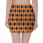 Orange Black And Grey Argyle Print Pencil Mini Skirt