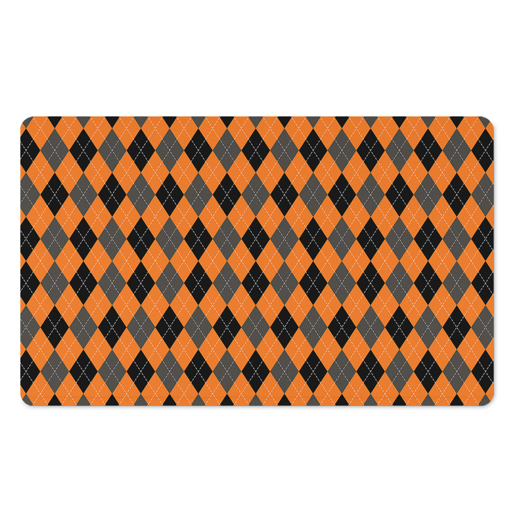 Orange Black And Grey Argyle Print Polyester Doormat