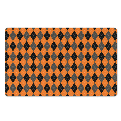 Orange Black And Grey Argyle Print Polyester Doormat