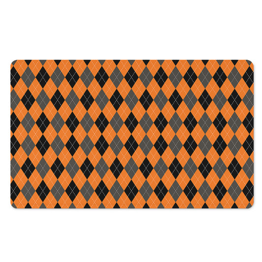 Orange Black And Grey Argyle Print Polyester Doormat
