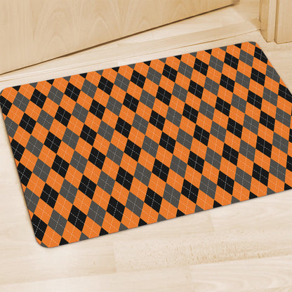 Orange Black And Grey Argyle Print Polyester Doormat