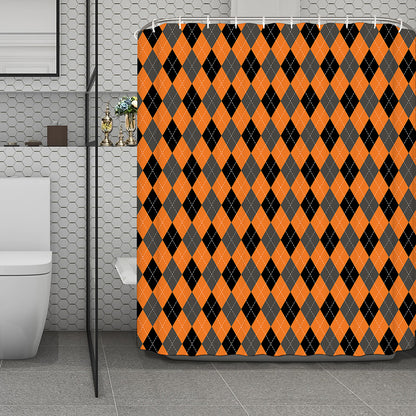 Orange Black And Grey Argyle Print Polyester Shower Curtain