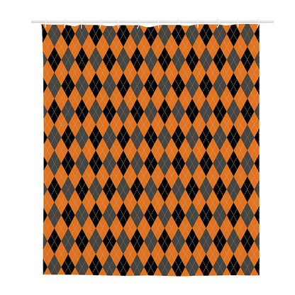 Orange Black And Grey Argyle Print Polyester Shower Curtain