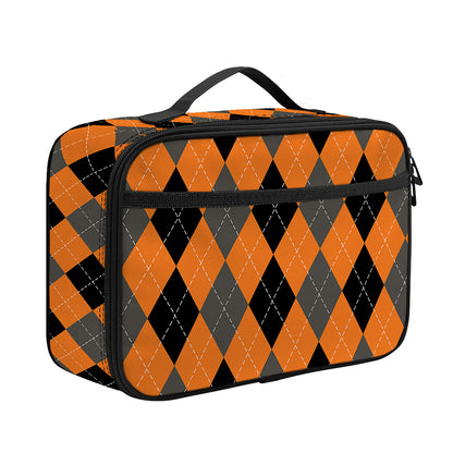 Orange Black And Grey Argyle Print Portable Lunch Bag
