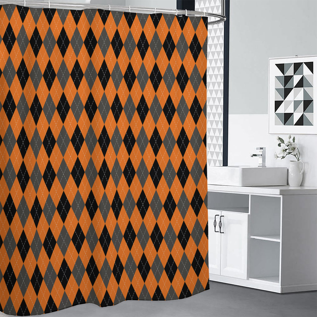 Orange Black And Grey Argyle Print Premium Shower Curtain