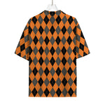 Orange Black And Grey Argyle Print Rayon Hawaiian Shirt