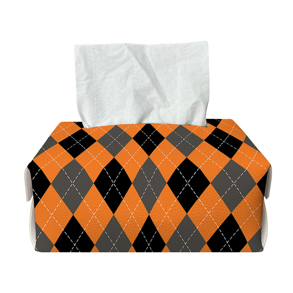 Orange Black And Grey Argyle Print Rectangle Tissue Box Cover