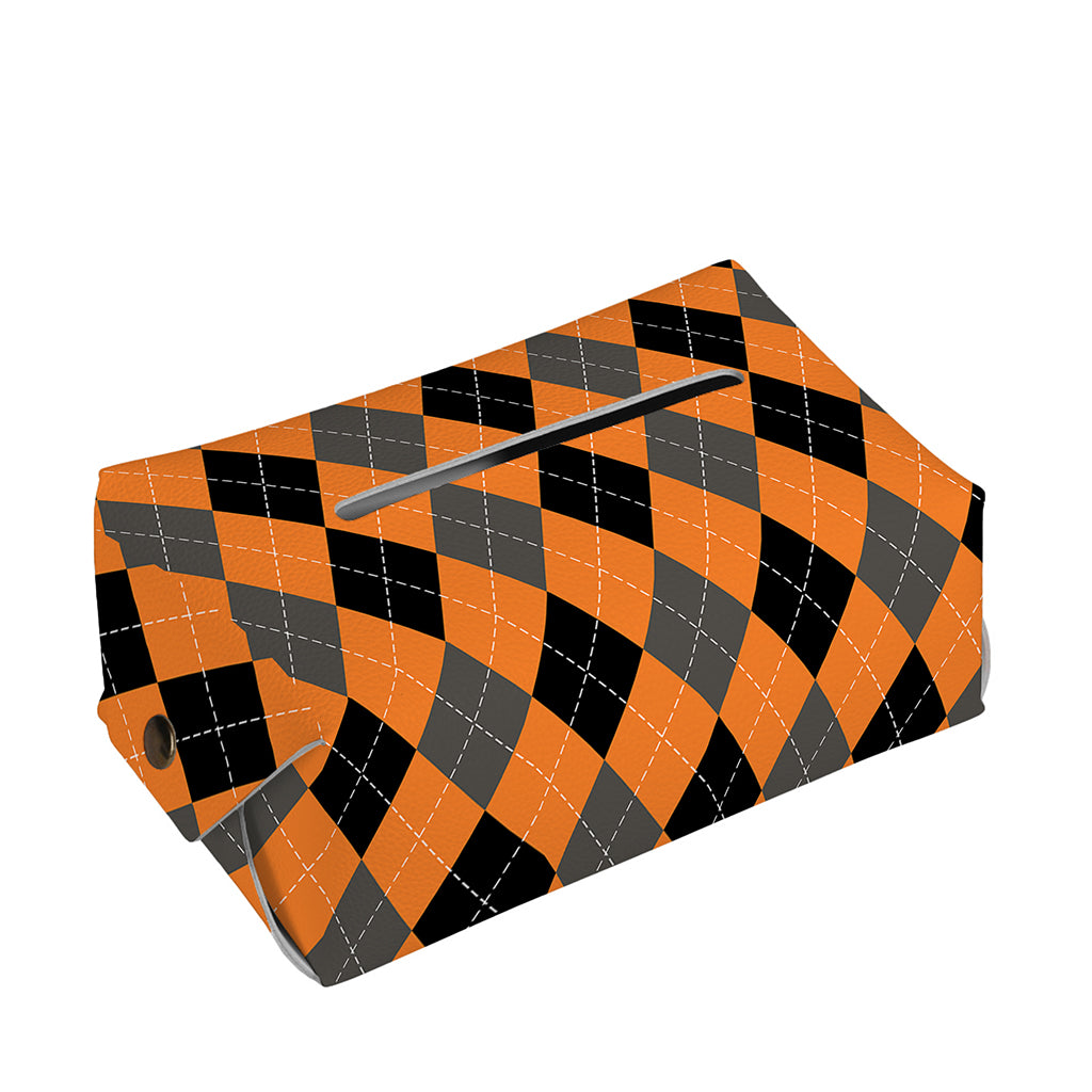 Orange Black And Grey Argyle Print Rectangle Tissue Box Cover