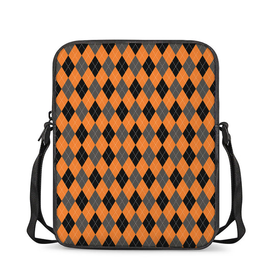 Orange Black And Grey Argyle Print Rectangular Crossbody Bag