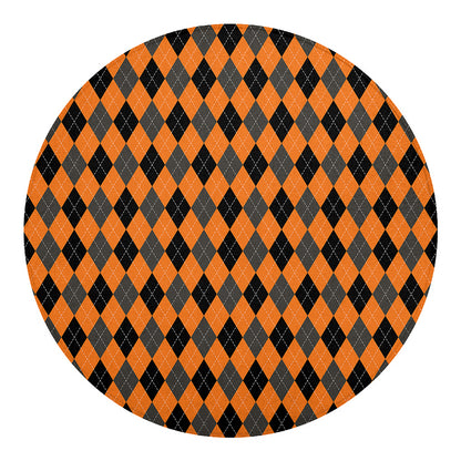Orange Black And Grey Argyle Print Round Blanket